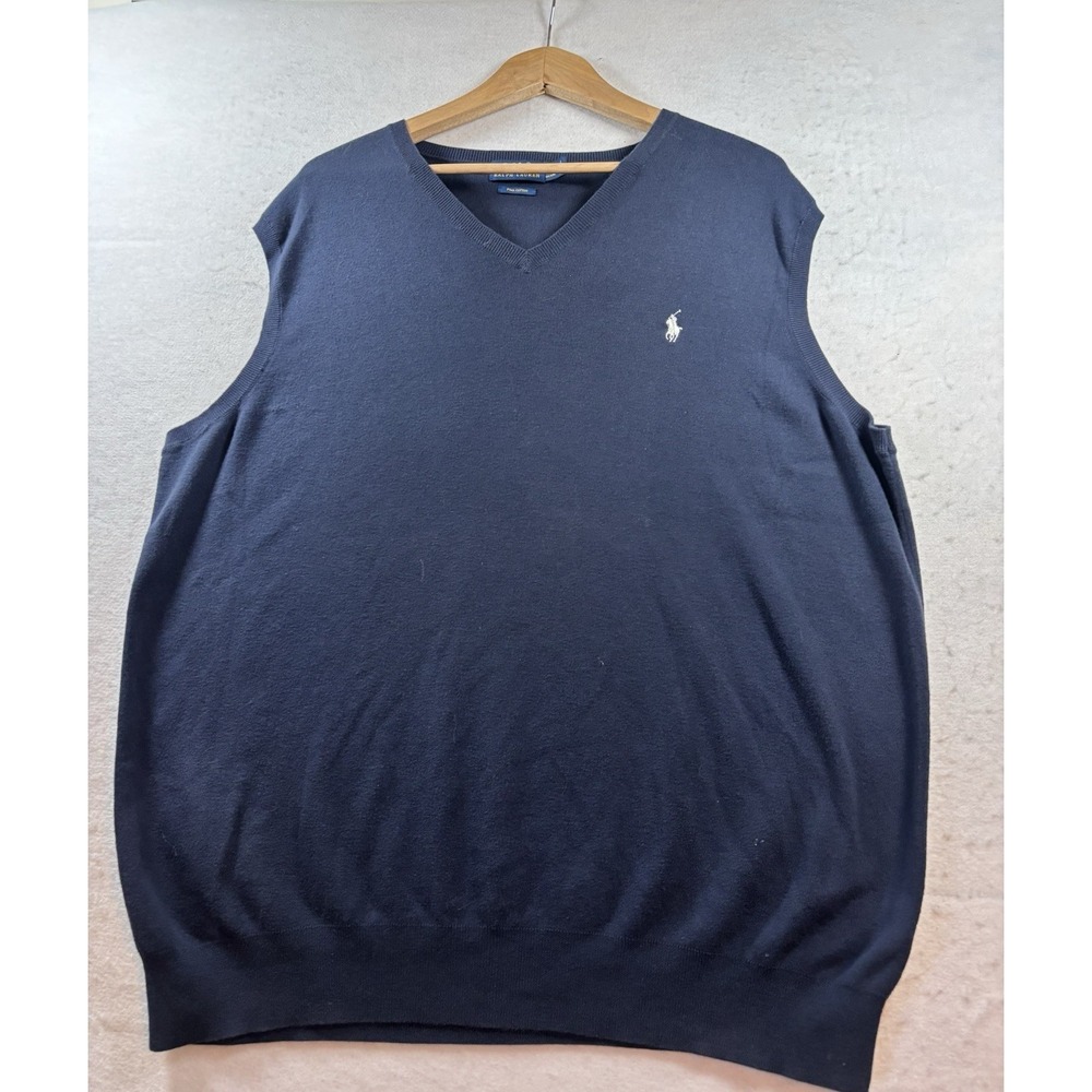 Polo Ralph Lauren Men's XL Tall Navy Blue Pima Cotton V-Neck Sweater Vest